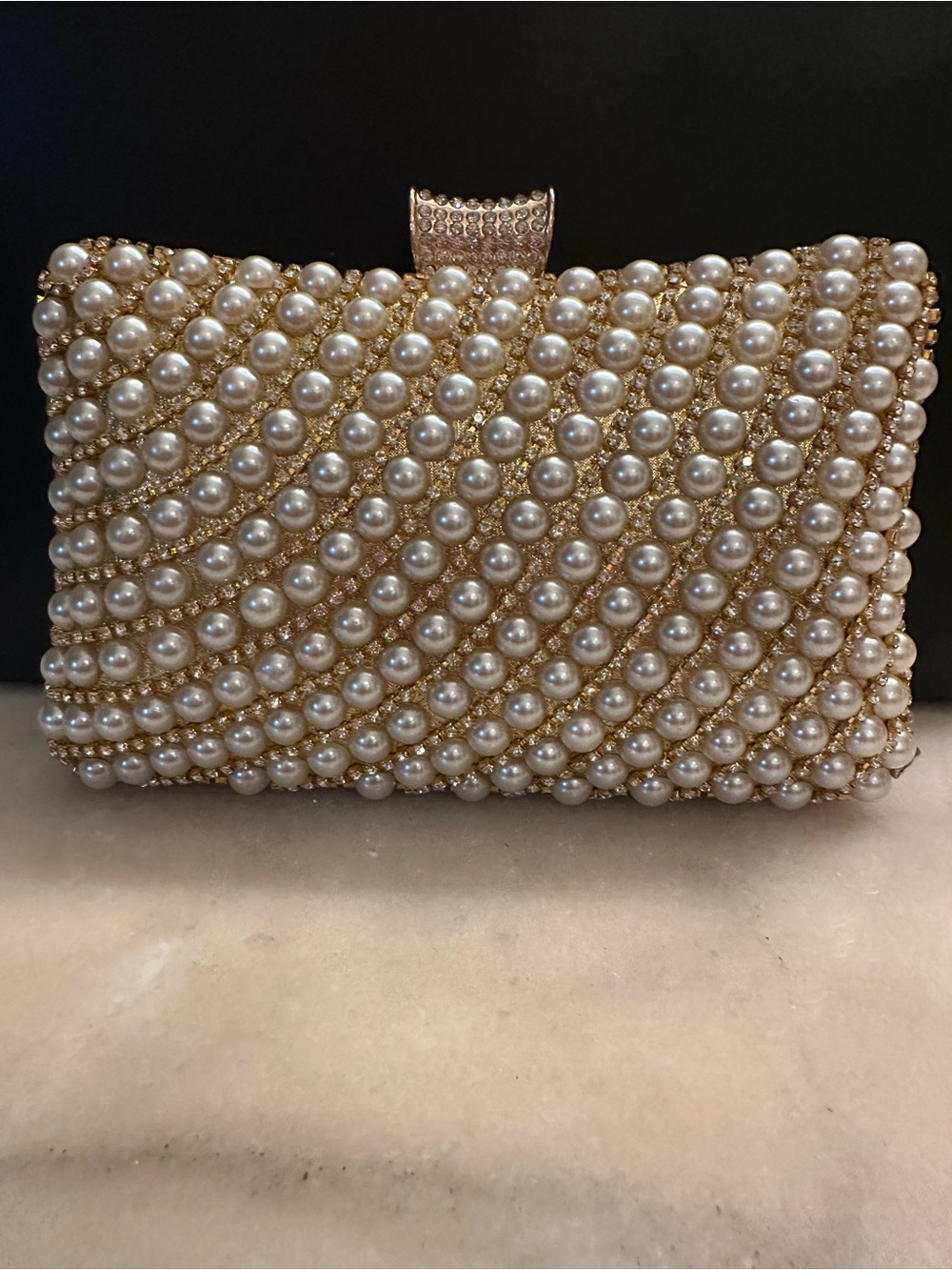 PEARL & RHINESTONE BEADED EVENING
CLUTCH PURSE NWT
